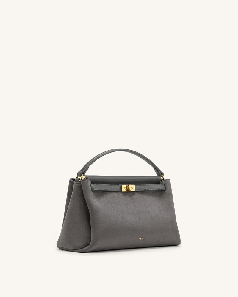 Carmen Faux Suede Top Handle Bag - Dark Gray