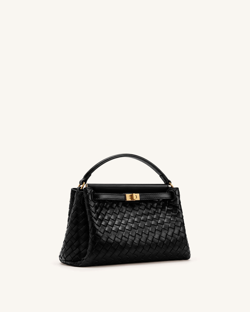 Carmen Woven Top Handle Bag - Charcoal Black