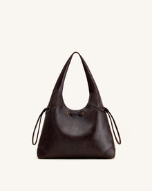 Celandra Drawstring Hobo Bag - Dark Brown