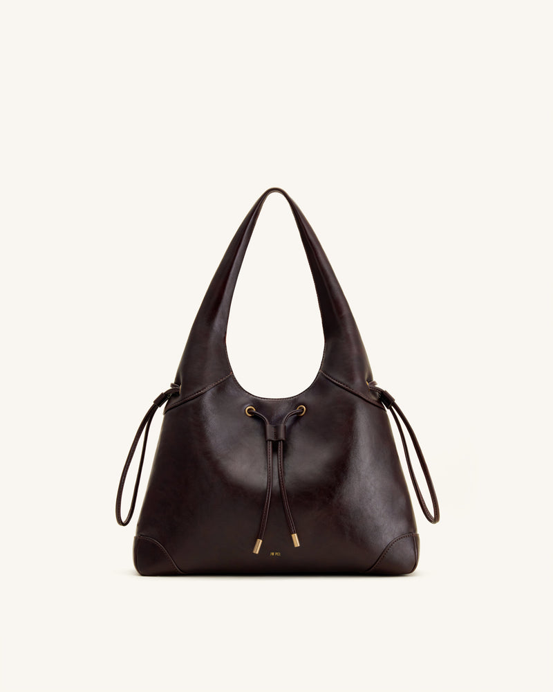 Celandra Drawstring Hobo Bag - Dark Brown