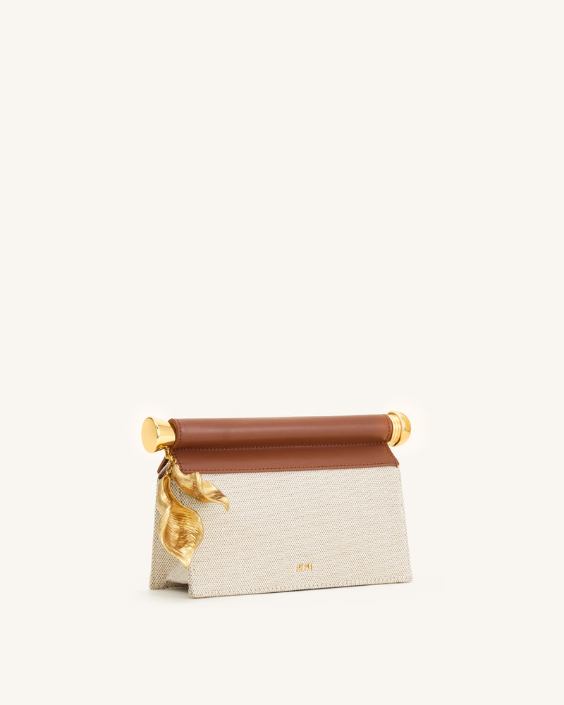 Holly Metal Pendant Embellished Clutch - Brown Canvas