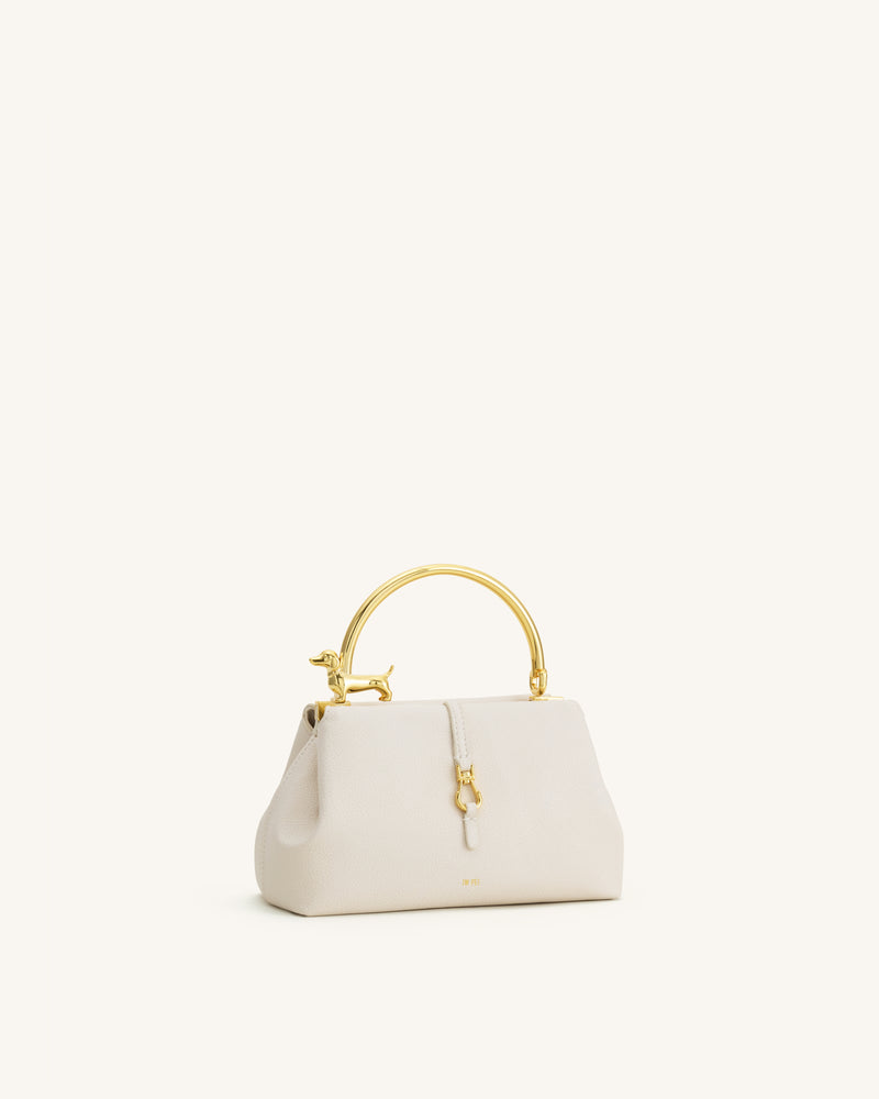 Bruna Dachshund Metal Handle Top Handle Bag - White