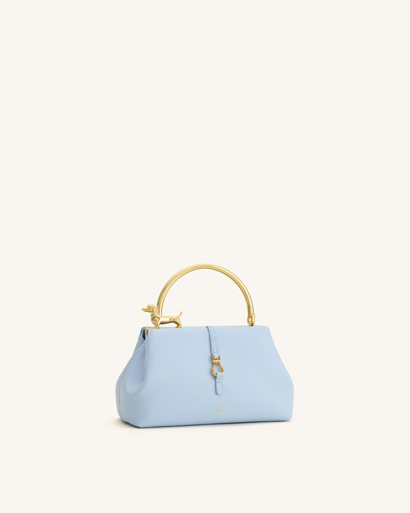 Bruna Dachshund Metal Handle Top Handle Bag - Light Blue