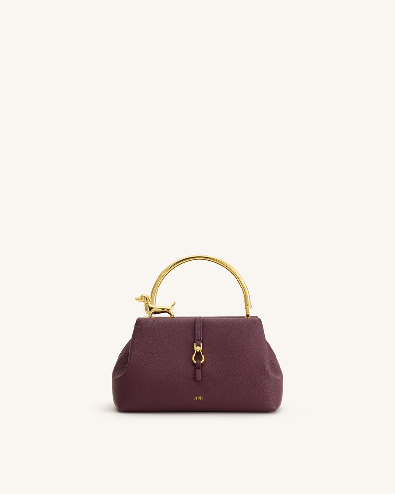 Bruna Dachshund Metal Handle Top Handle Bag - Burgundy