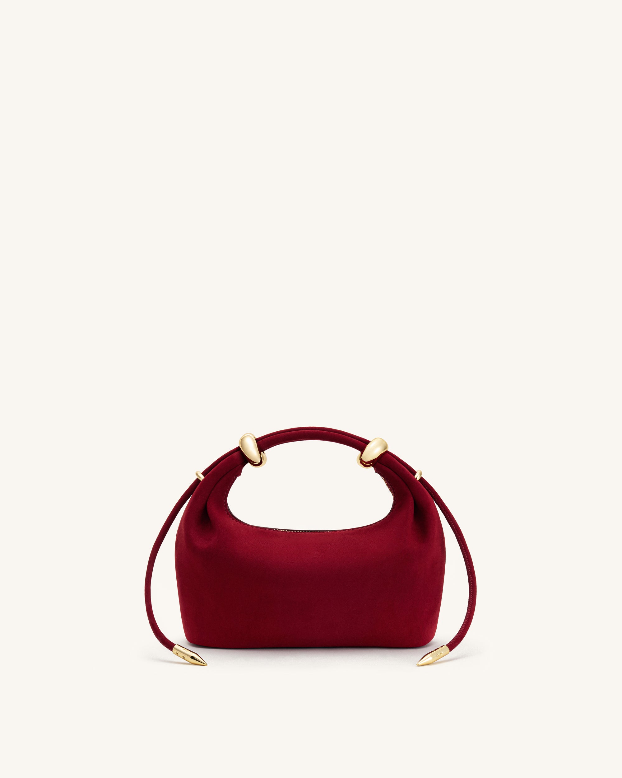 Ellie Faux Suede Metal Ring Embellished Top Handle Bag - Burgundy