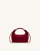 Ellie Faux Suede Metal Ring Embellished Top Handle Bag - Burgundy