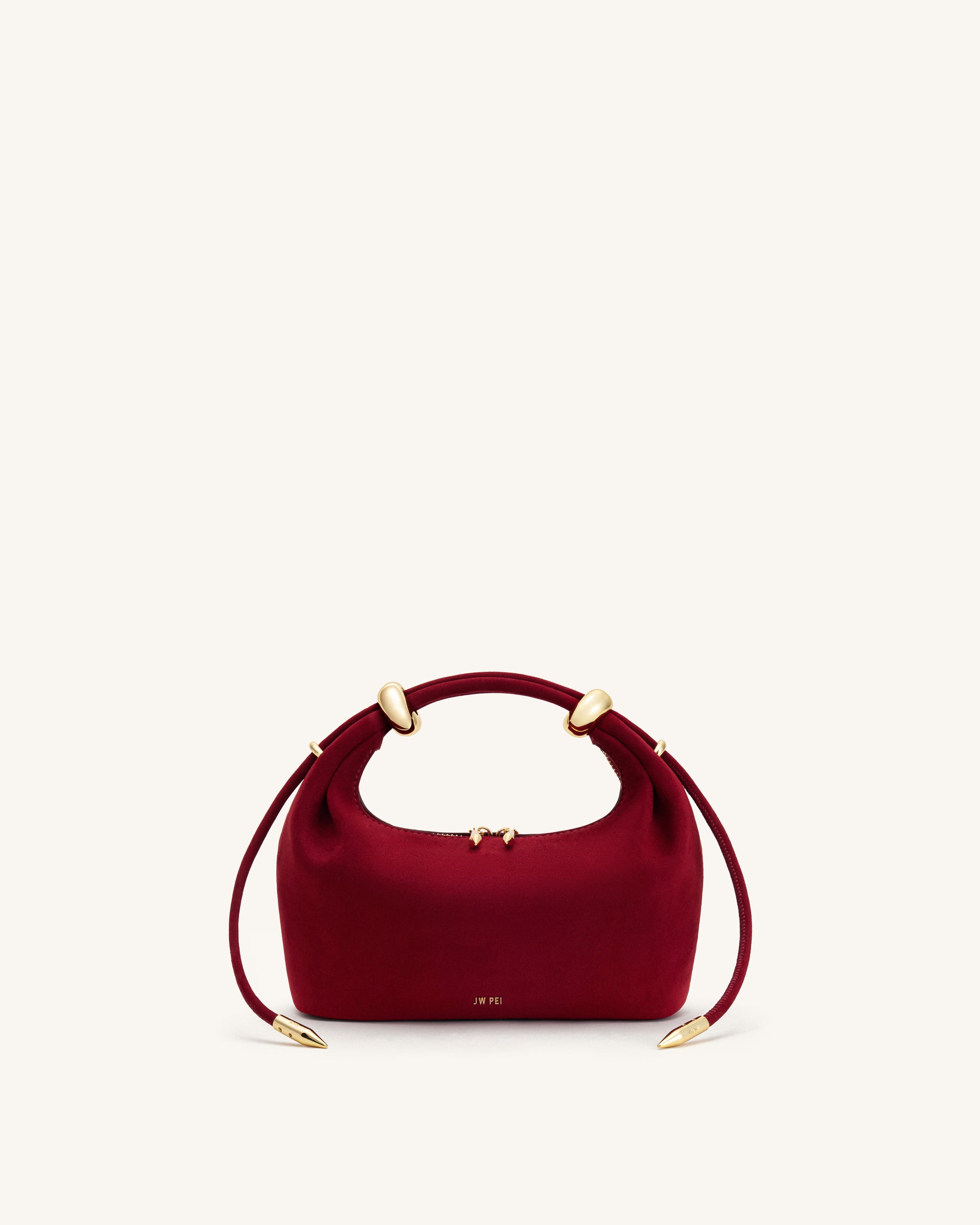 Ellie Faux Suede Metal Ring Embellished Top Handle Bag - Burgundy