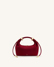Ellie Faux Suede Metal Ring Embellished Top Handle Bag - Burgundy