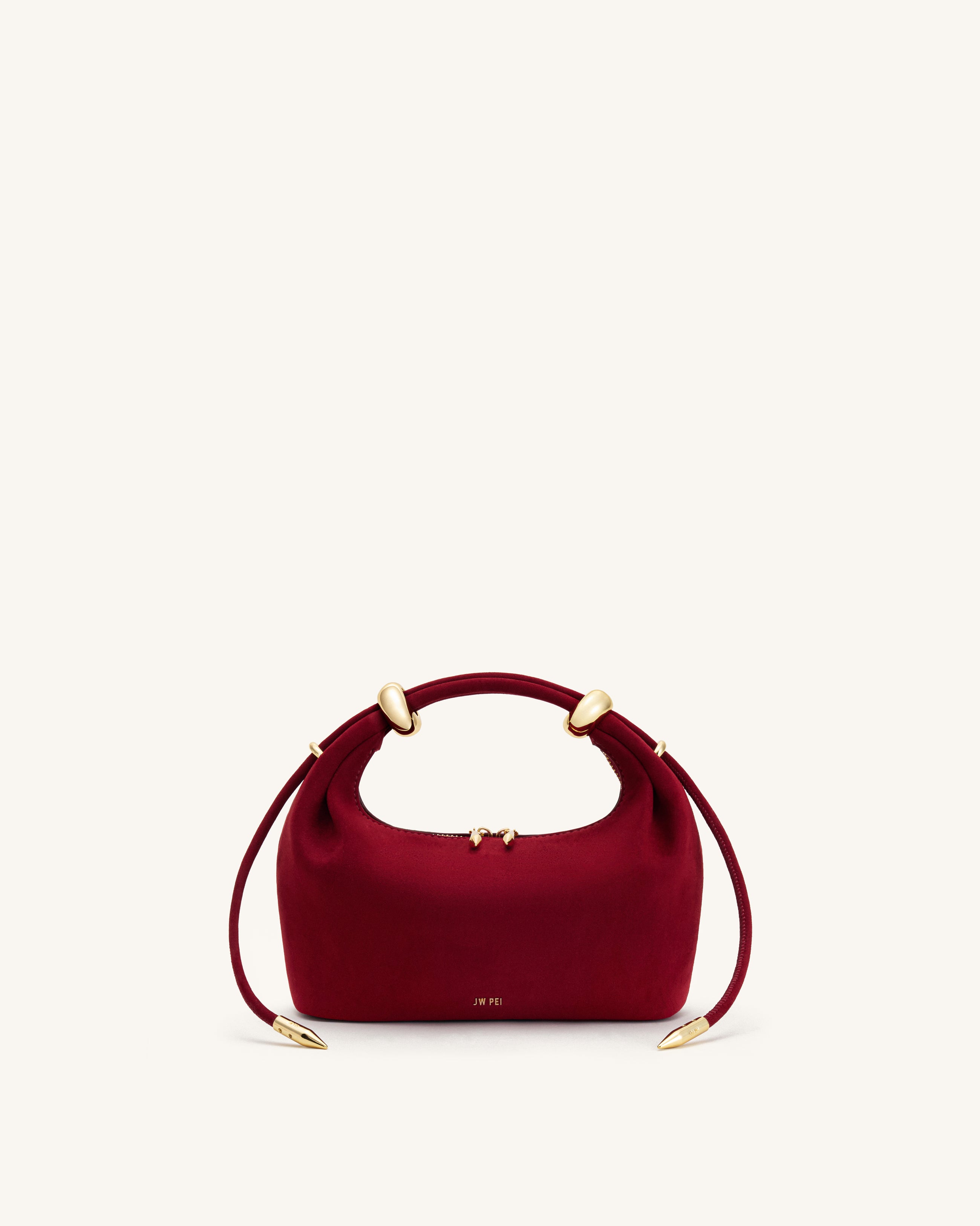 Ellie Faux Suede Metal Ring Embellished Top Handle Bag - Burgundy