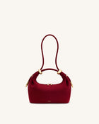 Ellie Faux Suede Metal Ring Embellished Top Handle Bag - Burgundy