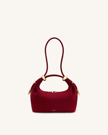Ellie Faux Suede Metal Ring Embellished Top Handle Bag - Burgundy