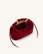 Ellie Faux Suede Metal Ring Embellished Top Handle Bag - Burgundy