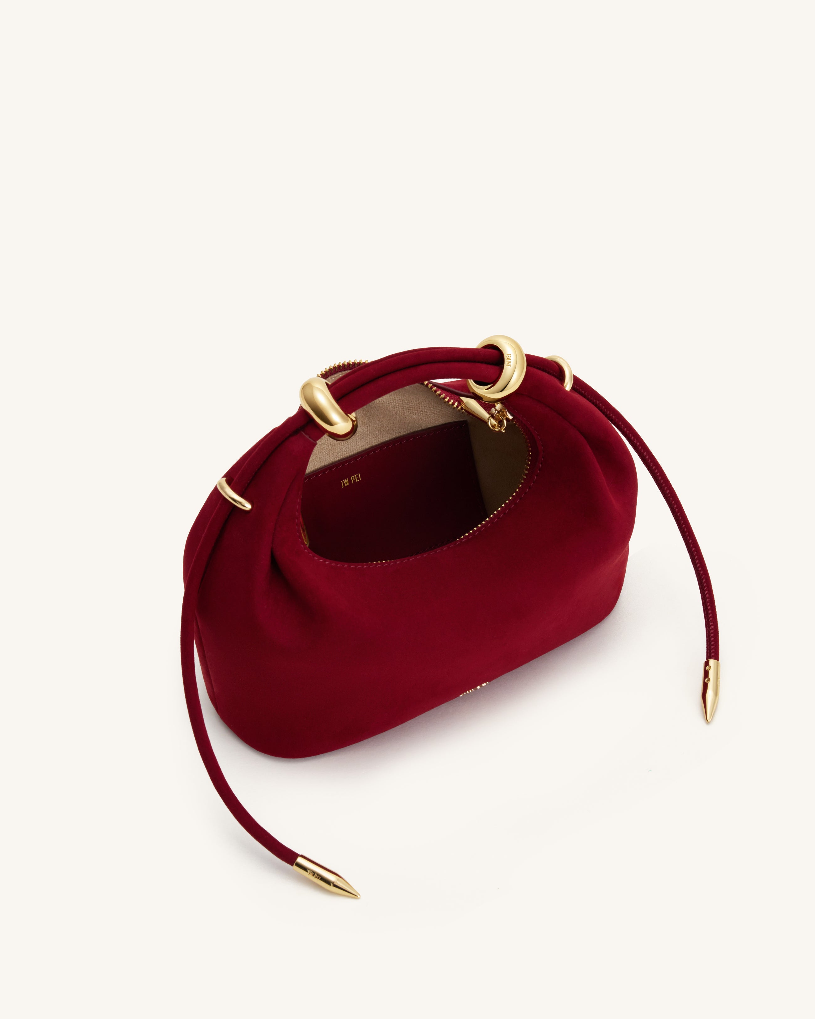 Ellie Faux Suede Metal Ring Embellished Top Handle Bag - Burgundy
