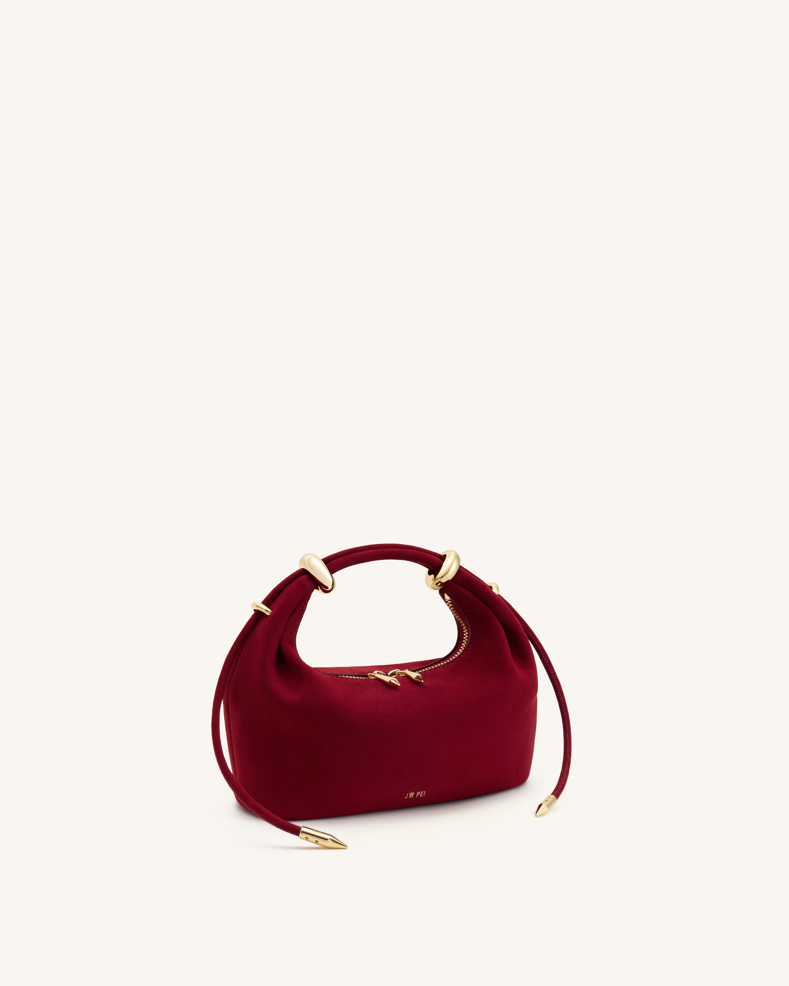 Ellie Faux Suede Metal Ring Embellished Top Handle Bag - Burgundy