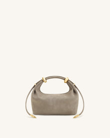 Ellie Faux Suede Metal Ring Embellished Top Handle Bag - Grey
