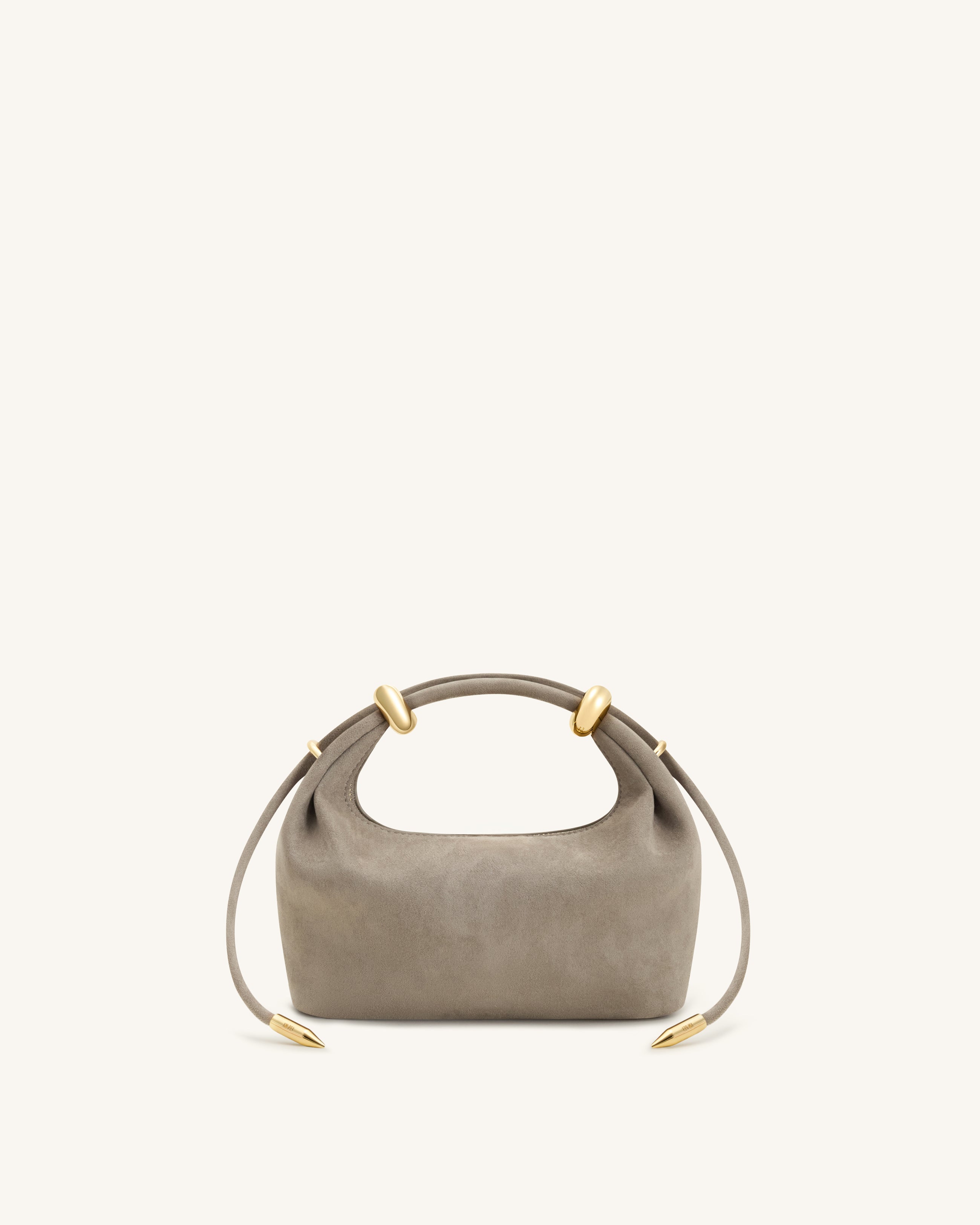 Ellie Faux Suede Metal Ring Embellished Top Handle Bag - Grey