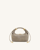 Ellie Faux Suede Metal Ring Embellished Top Handle Bag - Grey