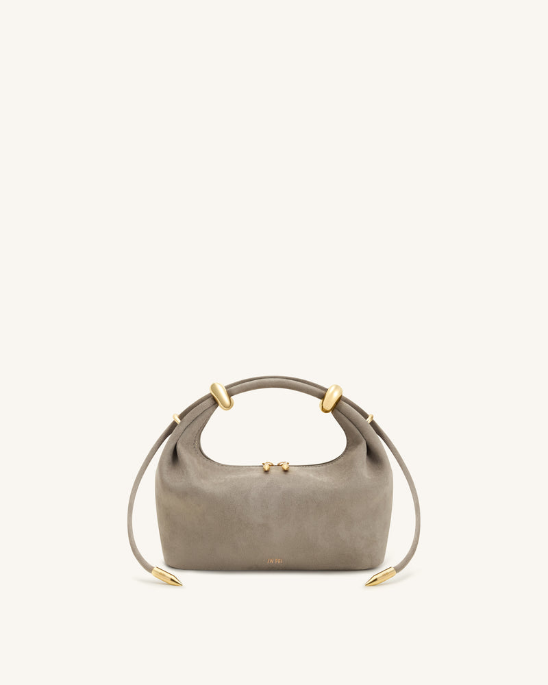 Ellie Faux Suede Metal Ring Embellished Top Handle Bag - Grey