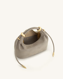 Ellie Faux Suede Metal Ring Embellished Top Handle Bag - Grey