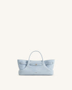 Maeve Dachshund Metal Charm Faux Suede Tote Bag - Blue