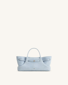 Maeve Dachshund Metal Charm Faux Suede Tote Bag - Blue
