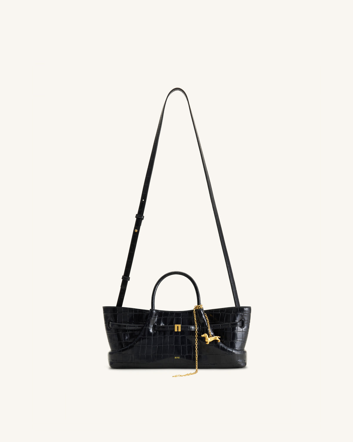 Maeve Dachshund Metal Charm Tote Bag - Black Croc
