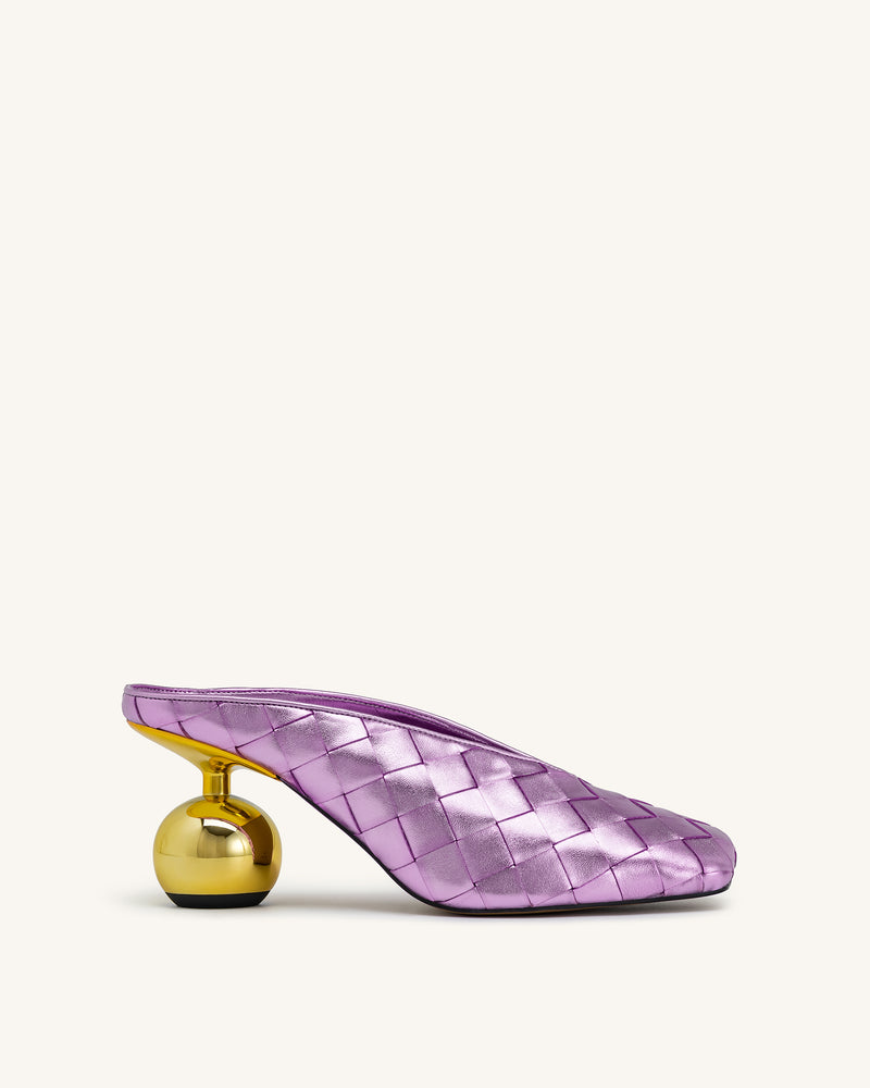 Ellie Woven Square-Toe Mule Heels - Purple