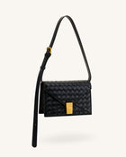 Clio Woven Textured Envelope Crossbody Bag - Black