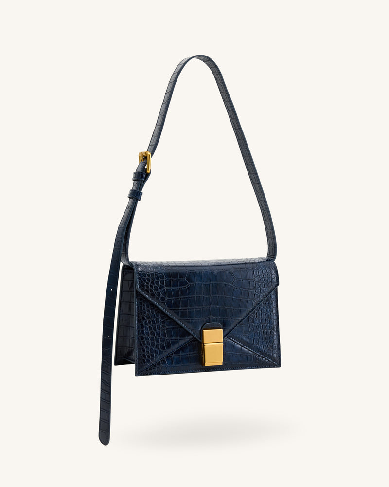 Clio Envelope Crossbody Bag - Navy Croc