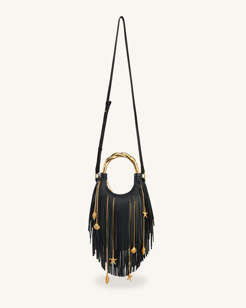 Chloe Metal Handle Fringe Top Handbag - Black
