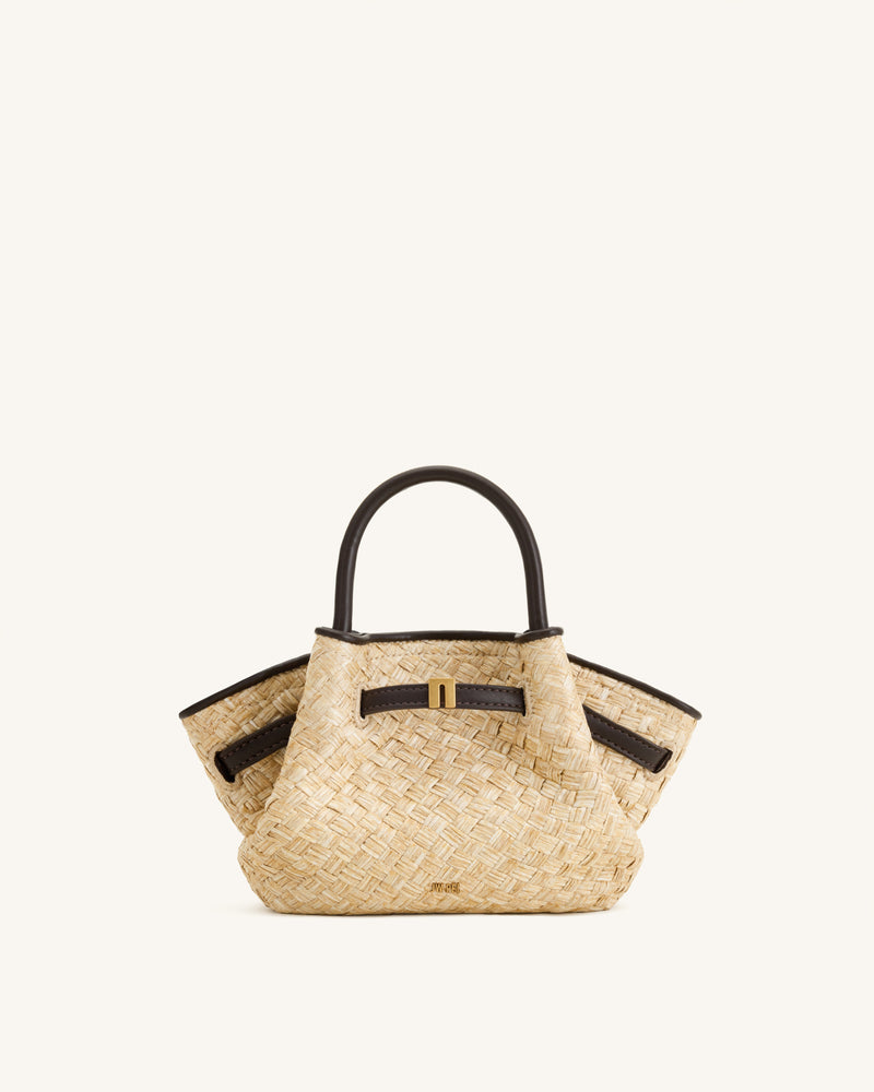 Hana Mini Faux Straw Tote Bag - Brown