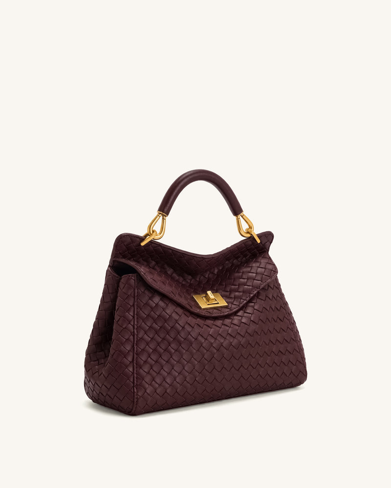 Lucia Classic Woven Top Handle Bag - Dark Burgundy