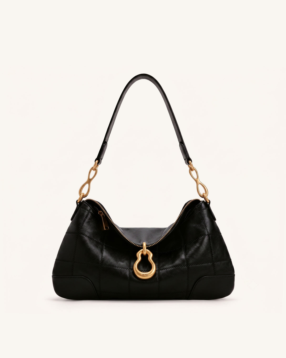 Jayla Metal Pendant Embellished Shoulder Bag - Charcoal Black