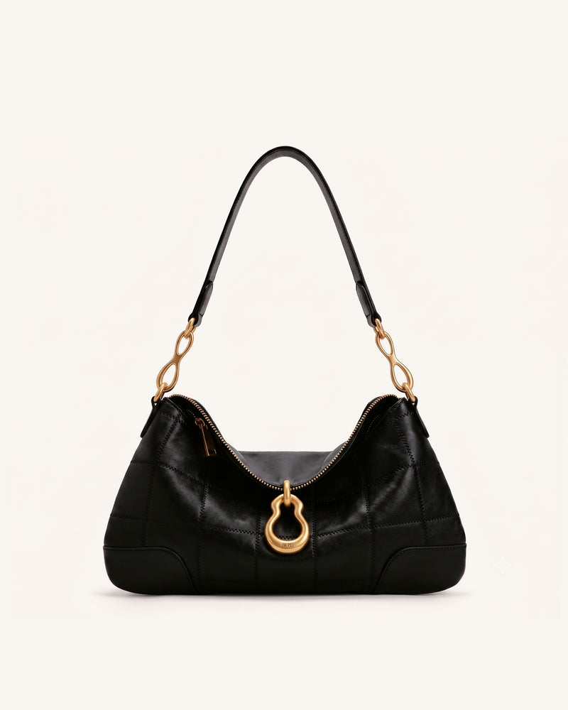 Jayla Metal Pendant Embellished Shoulder Bag - Charcoal Black