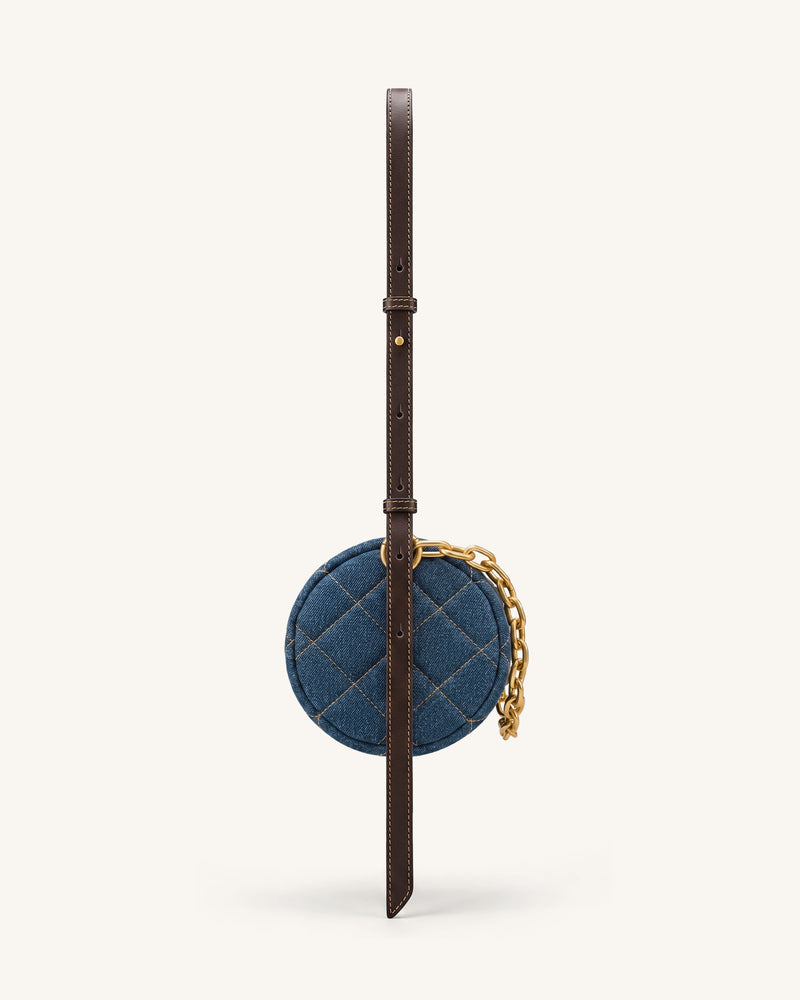 Lucienne Dachshund Quilted Chain Shoulder Bag - Blue Denim