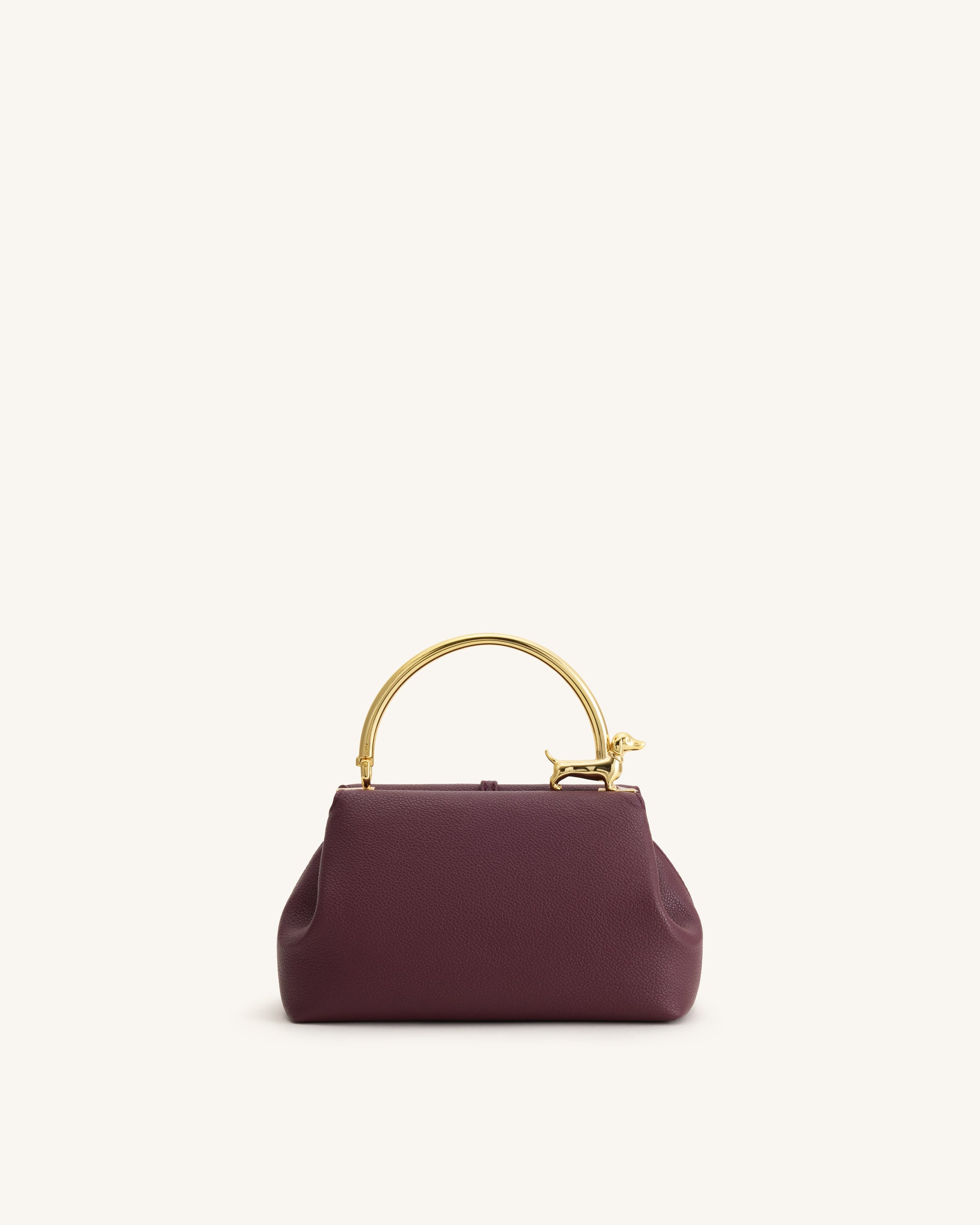 Bruna Dachshund Metal Handle Top Handle Bag - Burgundy