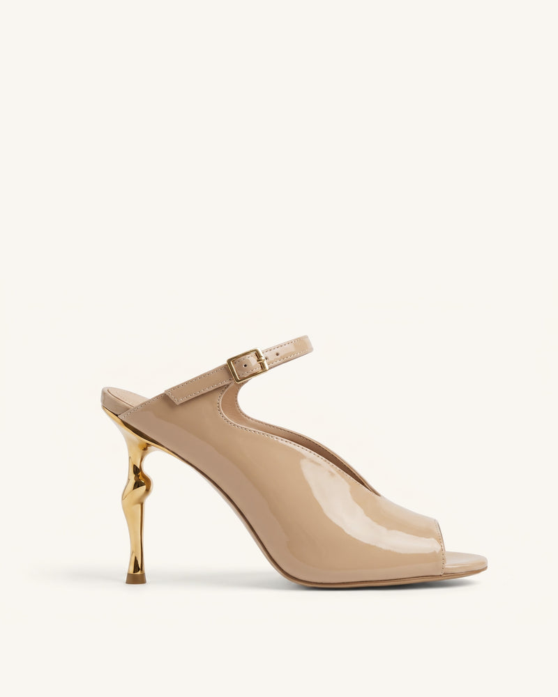Alivia Gold Metal Peep-Toe Heels - Khaki