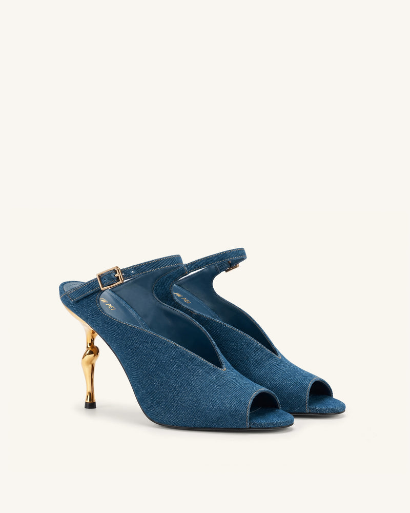 Alivia Gold Metal Peep-Toe Heels - Denim Blue