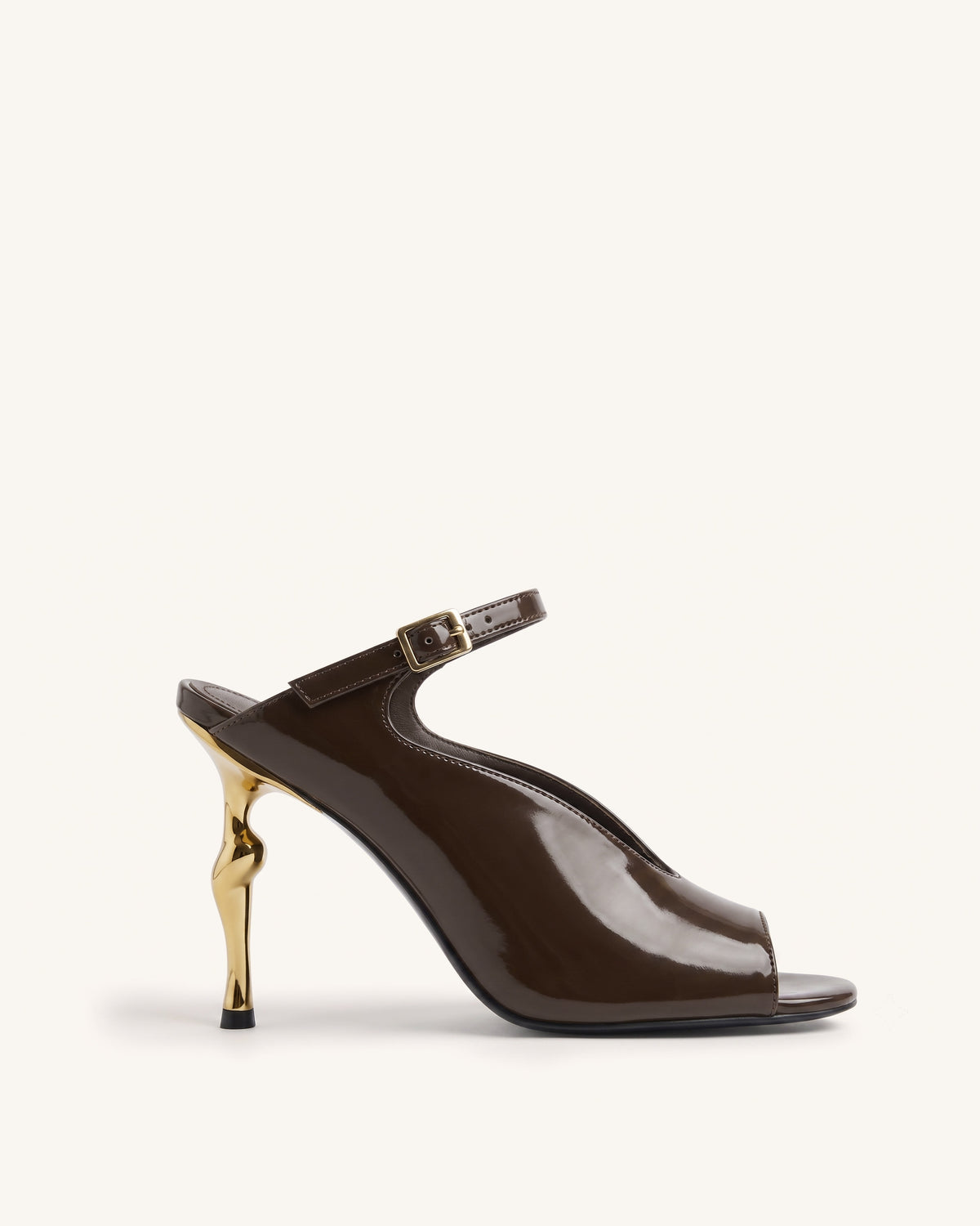 Alivia Gold Metal Peep-Toe Heels - Dark Brown