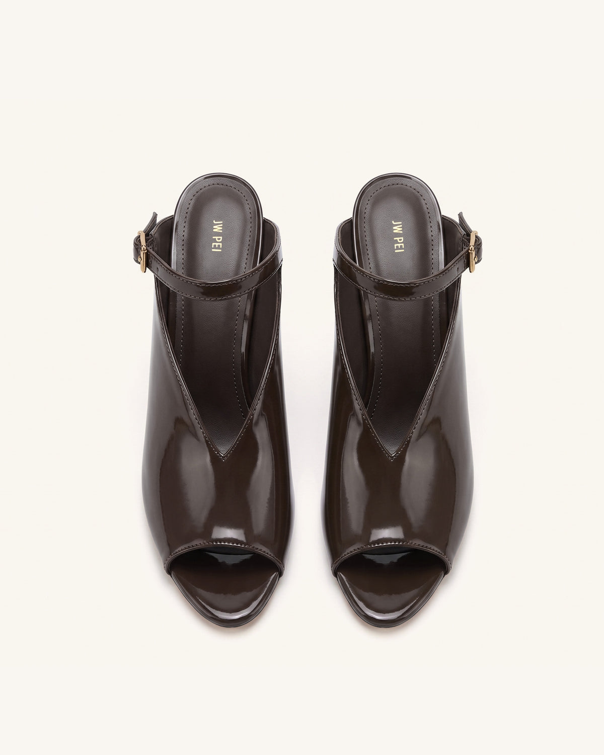 Alivia Gold Metal Peep-Toe Heels - Dark Brown