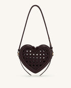 Arlene Openwork Woven Heart Shape Crossbody Bag - Vintage Red