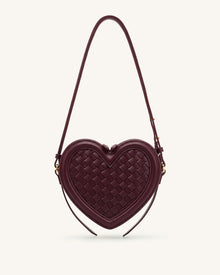 Arlene Woven Heart Shape Crossbody Bag - Deep Burgundy
