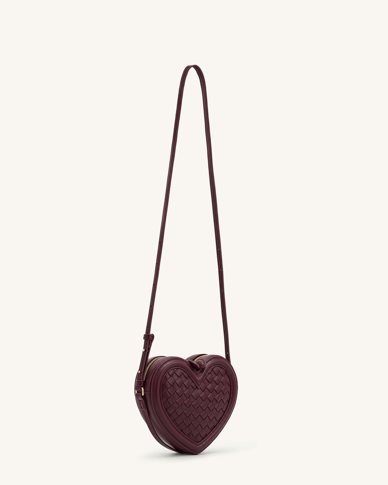 Arlene Woven Heart Shape Crossbody Bag - Deep Burgundy