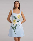 Lily Floral Print Sleeveless A-Line Mini Dress - Light Blue