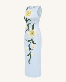 Lily Floral Print Sleeveless Column Maxi Dress - Light Blue