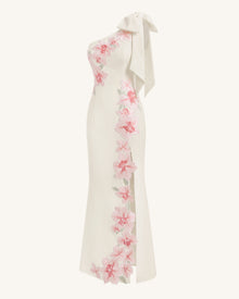 Flower Embroidered One-Shoulder Maxi Dress - Ivory