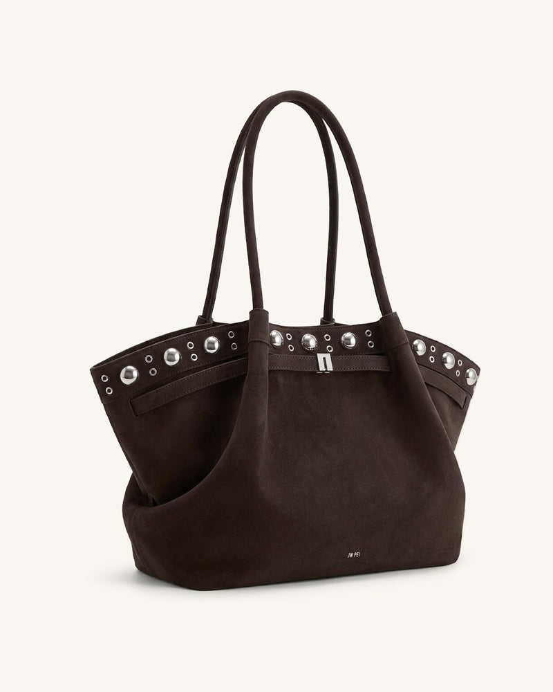 Hana Large Faux Suede Tote Bag - Deep Brown