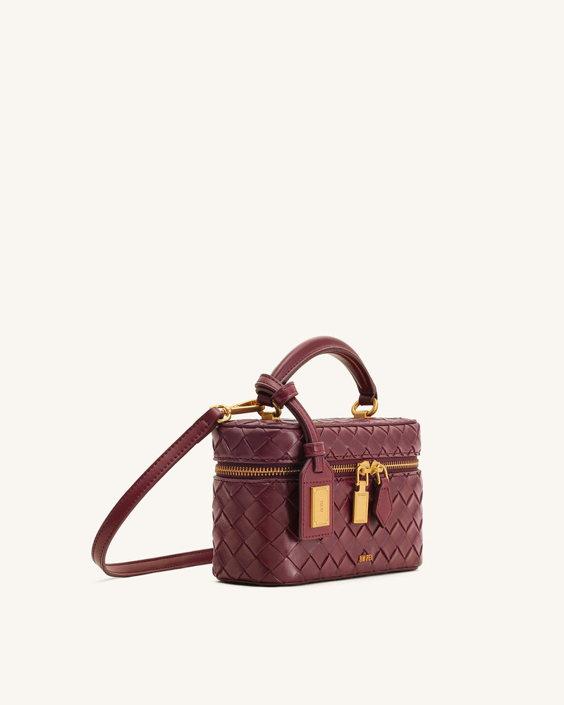 Cleo Woven Texture Box Shape Top Handle Bag - Claret
