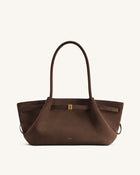 Hana Wide Faux Suede Tote Bag - Dark Brown