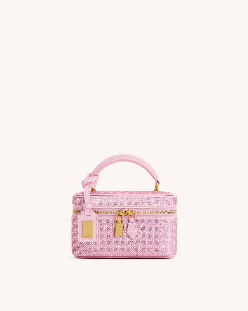 Cleo Artificial Crystal Box Shape Top Handle Bag - Pink